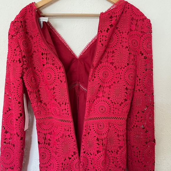 Ml Monique Lhuillier Lace V-Neck Romper Red Sz 10 - Picture 12 of 13